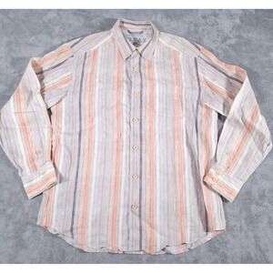 Tommy Bahama Shirt Mens Medium Orange Striped Relax 100% Linen Button Up Coastal